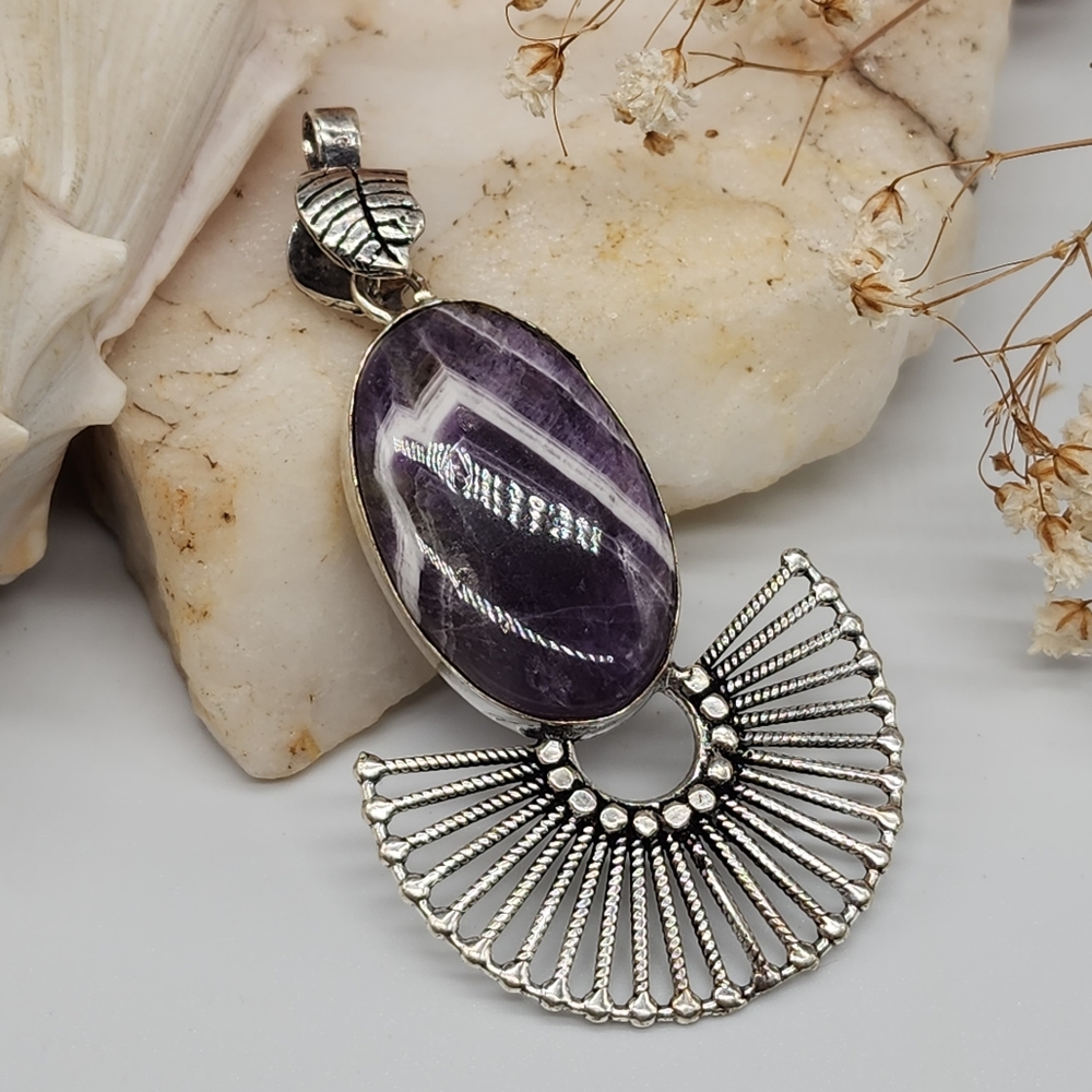 Natural Large Amethyst Stone Silver 925 Pendant